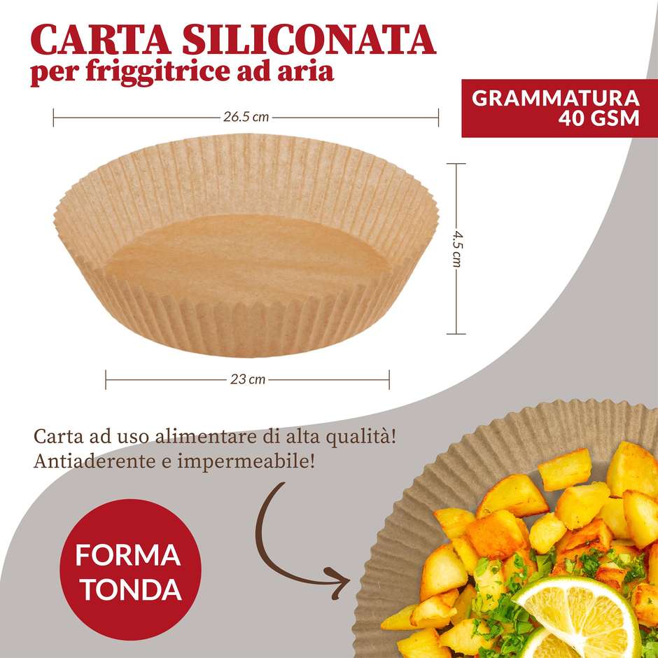 2Easy CFR002 Carta da Forno Rotonda per Friggitrice ad Aria 100 Fogli Anti-Grasso 230°C