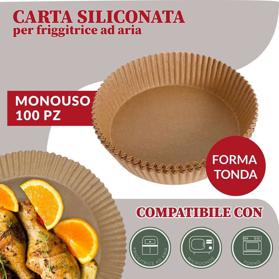 2Easy CFR002 Carta da Forno Rotonda per Friggitrice ad Aria 100 Fogli Anti-Grasso 230°C