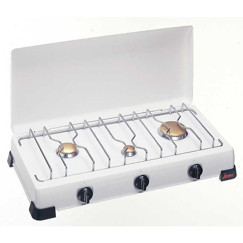 Fornello A Gas Ardes Zeus 3 Fuochi Per Esterno - GPL, Coperchio E Griglia Smaltati, Piedini Antigraffio, Made In Italy, Certificato IMQ