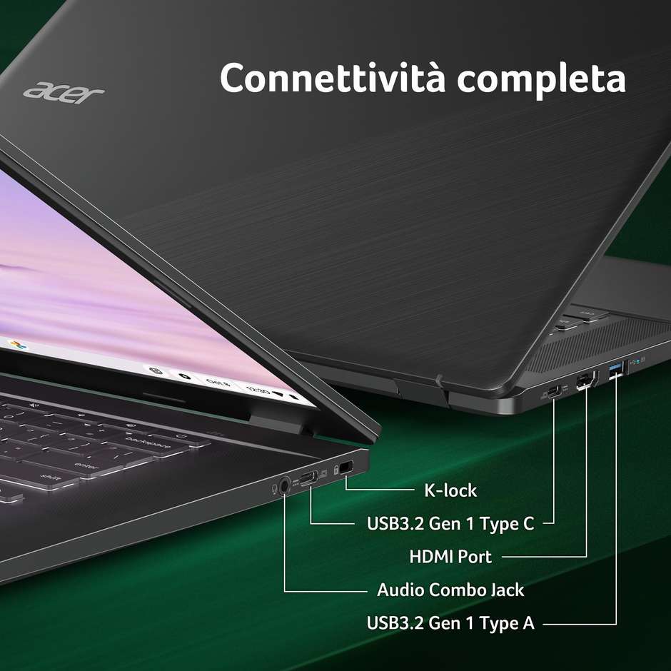 Acer Chromebook 515 CB515-2H-34ZU Notebook 15,6" Full HD Intel Core i3-1215U RAM 8 GB SSD 256 GB ChromeOS Grigio NX.KNYET.002