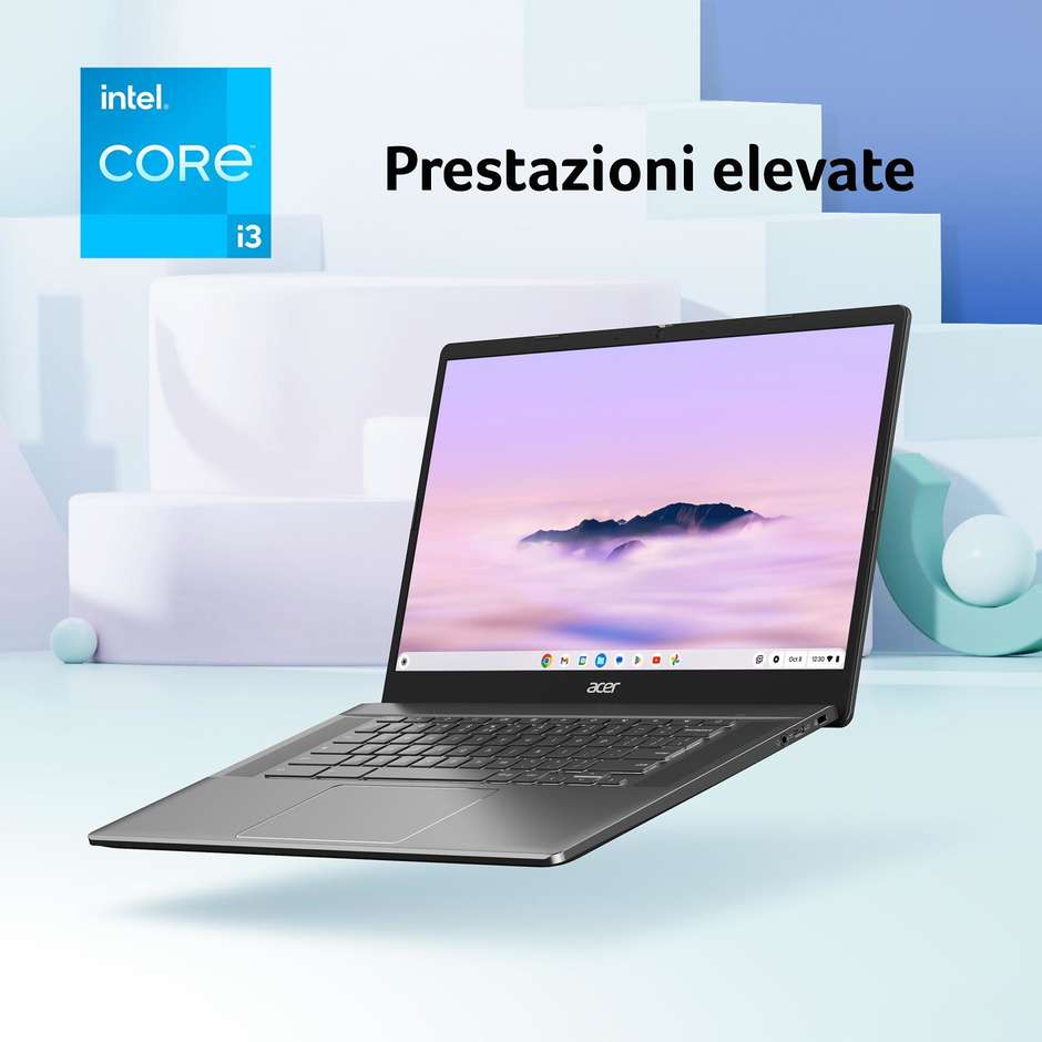 Acer Chromebook Plus 515 (CB515-2H-34ZU / NX.KNUET.002) 15.6" Full HD IPS Intel Core i3-1215U RAM 8GB LPDDR5X Storage 256GB UFS ChromeOS Webcam FHD AI Grigio Acciaio