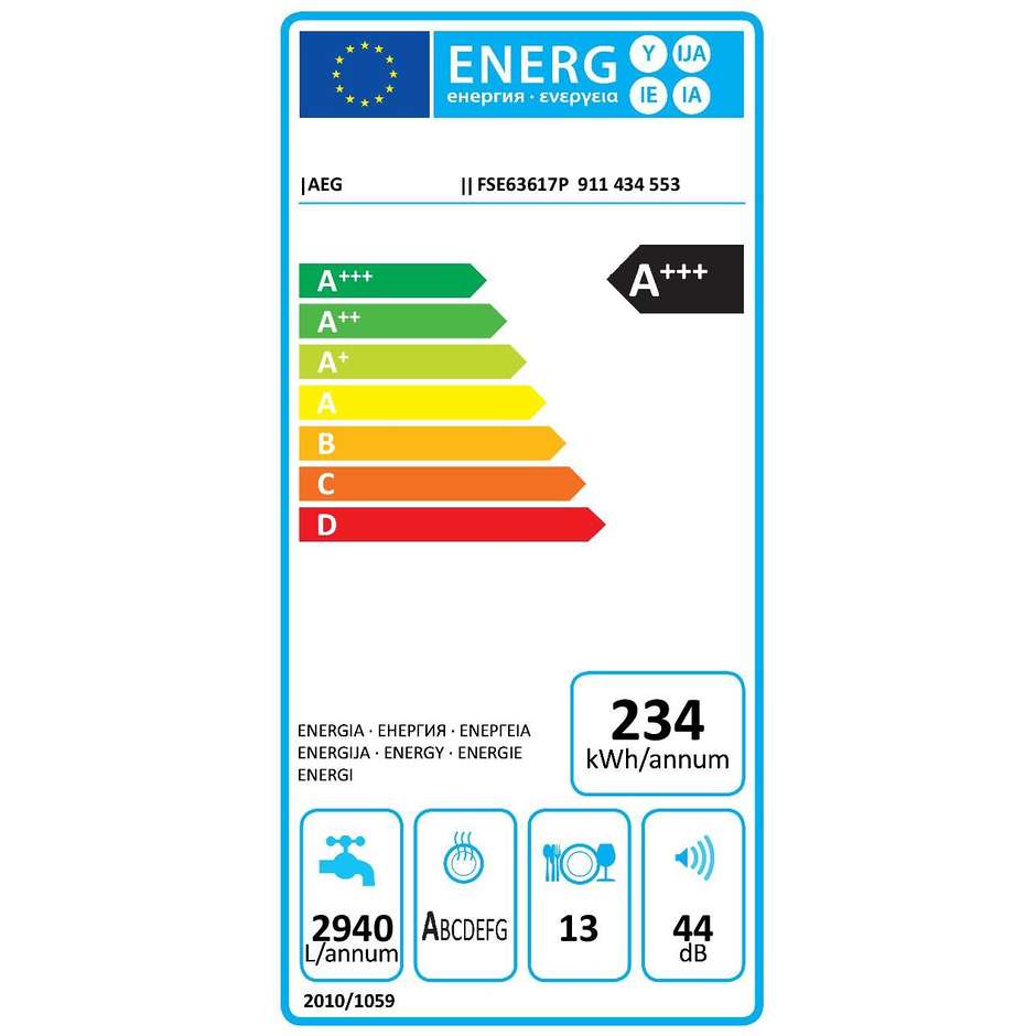 AEG FSE63617P Lavastoviglie a Scomparsa Totale 60 cm 13 Coperti Mulinello Satellitare AirDry Beam-on-Floor
