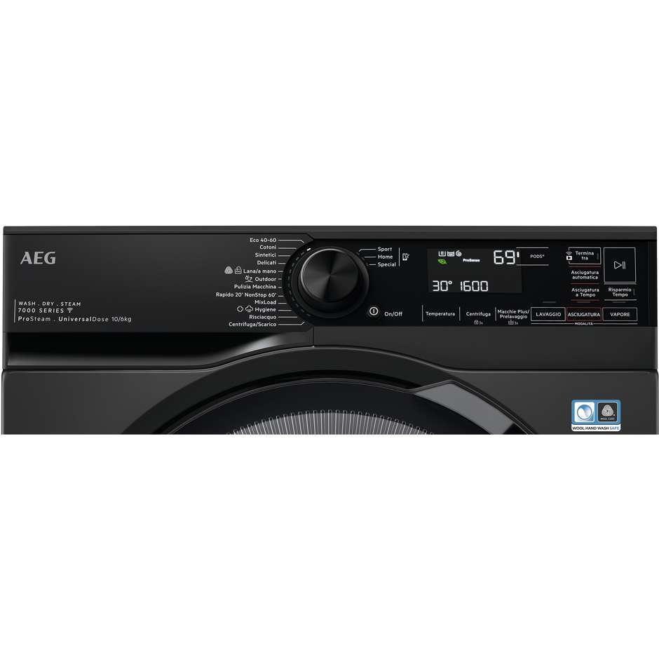 AEG LWR7BLACK 914611112 Lavasciuga Carica Frontale 10/6 kg 1551 Giri/min Motore Inverter Vapore Classe A Nero