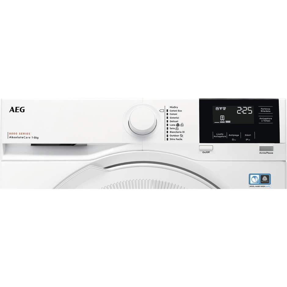 AEG Serie 8000 TR8G82OW Asciugatrice a Pompa di Calore 8 kg AbsoluteCare SensiDry Woolmark Blue Bianco