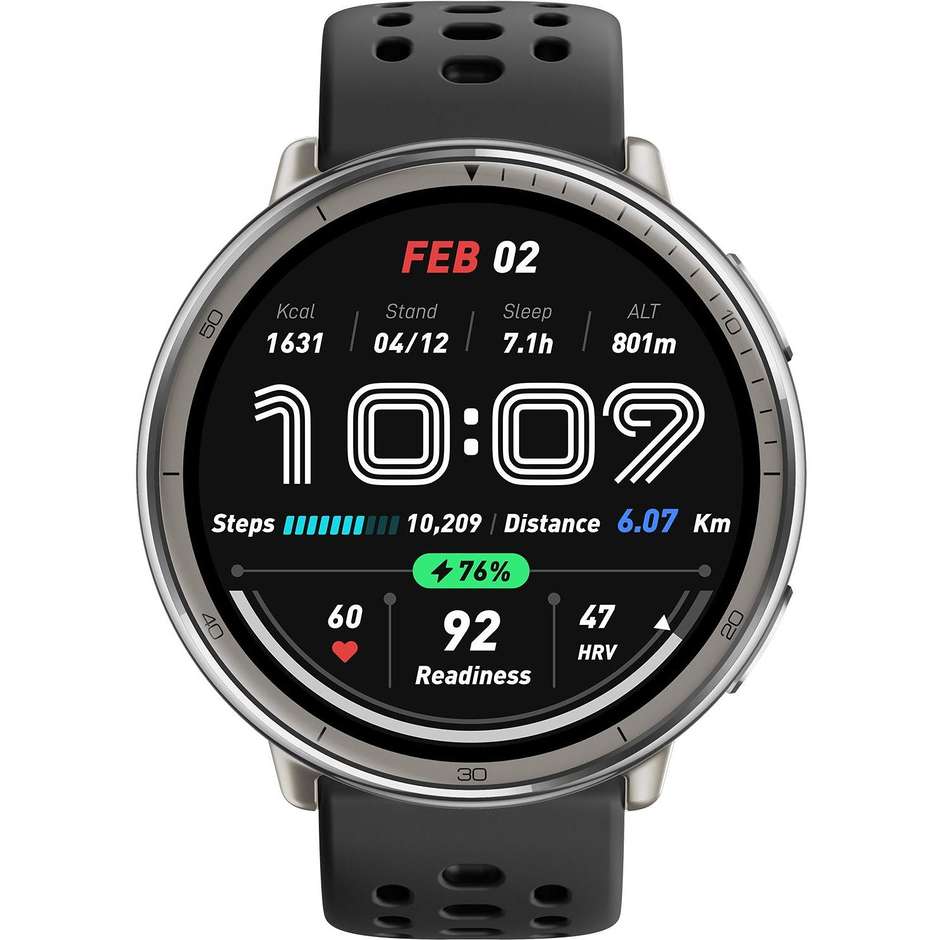 Amazfit Active 2 Round Smartwatch cassa 44 mm display AMOLED 1,32” Bluetooth GPS colore argento cinturino nero