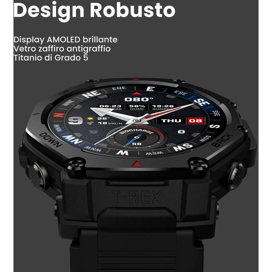 Amazfit T-Rex 3 Pro Smartwatch AMOLED 48 mm Wi-Fi GPS Colore Oro con cinturino nero