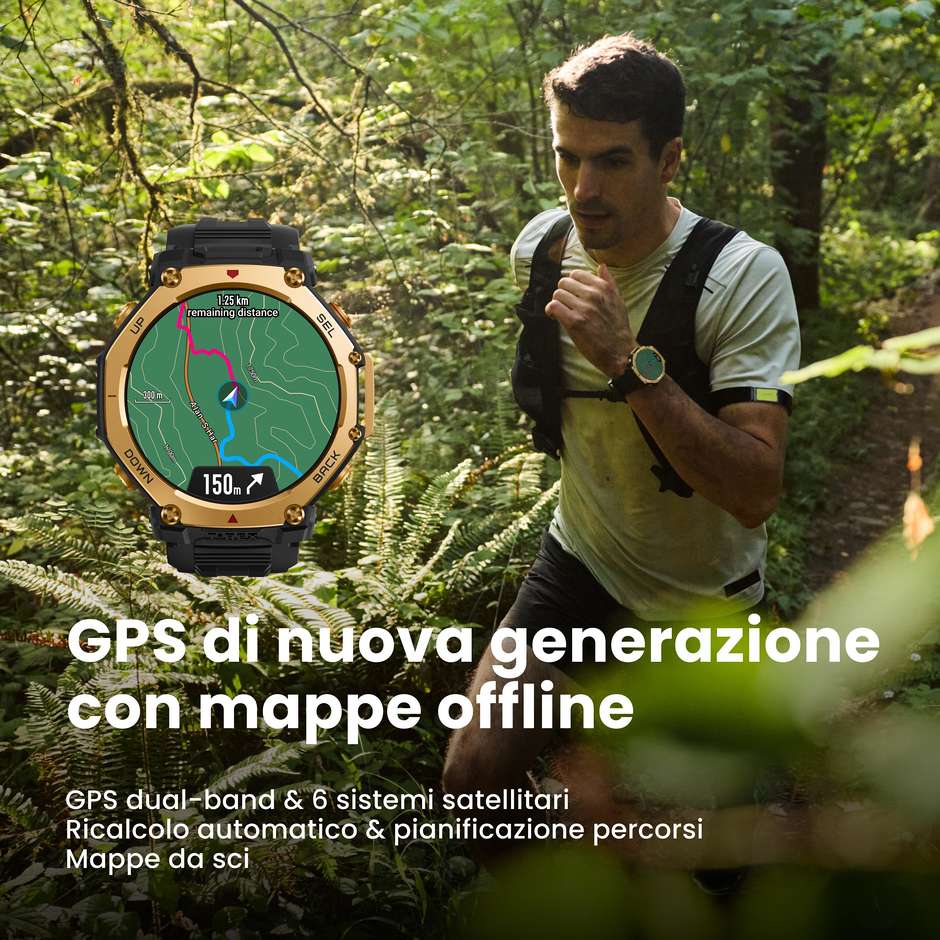 Amazfit T-Rex 3 Pro Smartwatch AMOLED 48 mm Wi-Fi GPS Colore Oro con cinturino nero