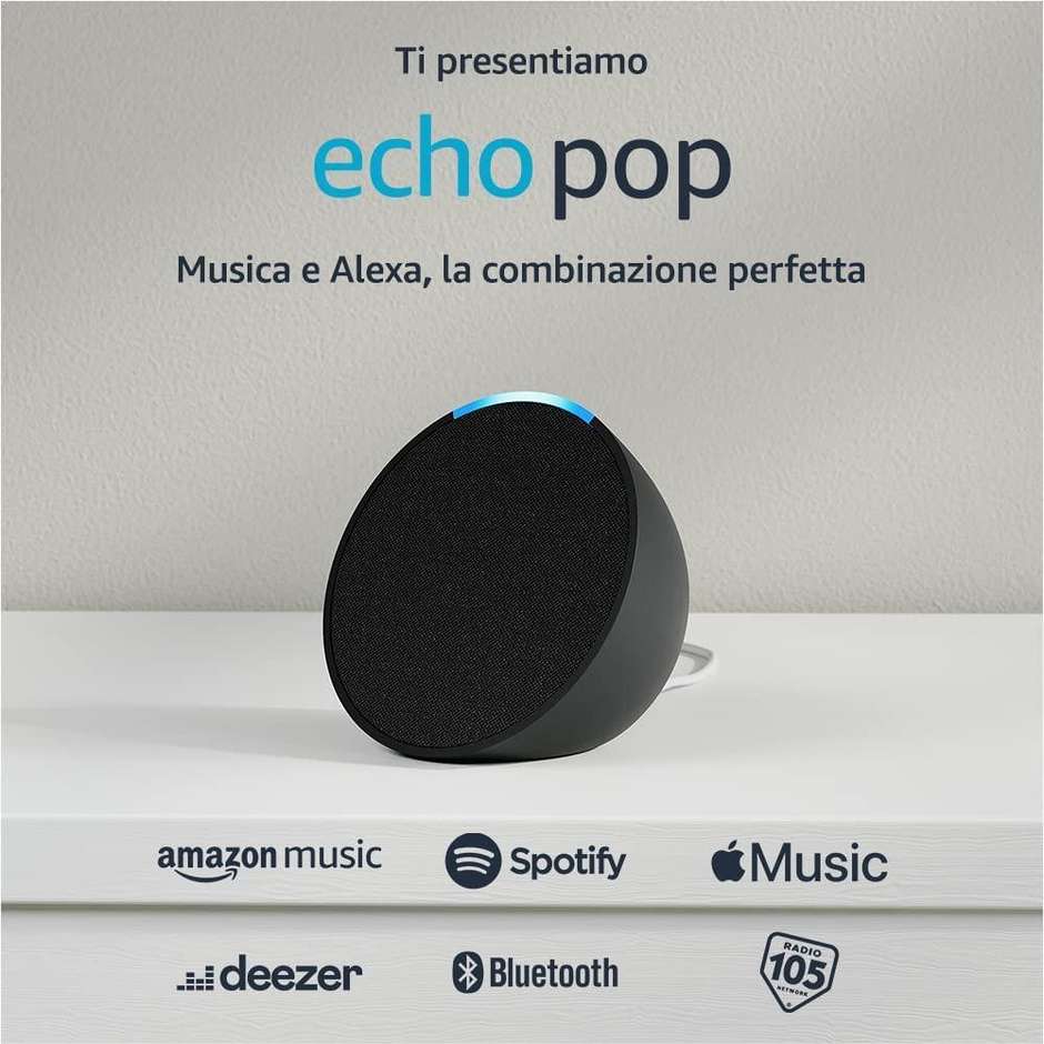 Amazon Echo Pop Altoparlante Bluetooth con Alexa Colore Nero