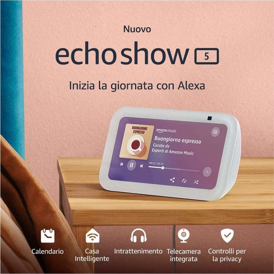 Amazon Echo Show 5 Schermo touch intelligente e compatto con Alexa Colore Bianco
