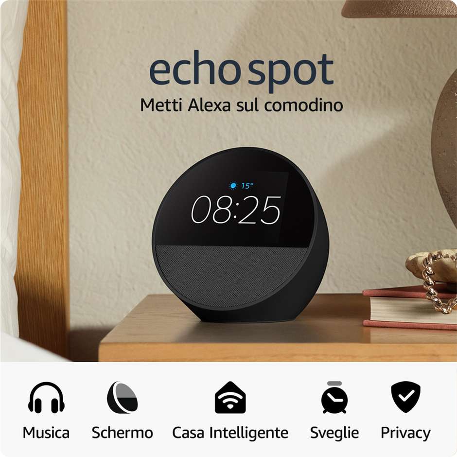 Amazon Echo Spot Sveglia intelligente con audio di qualità e Alexa Colore Nero