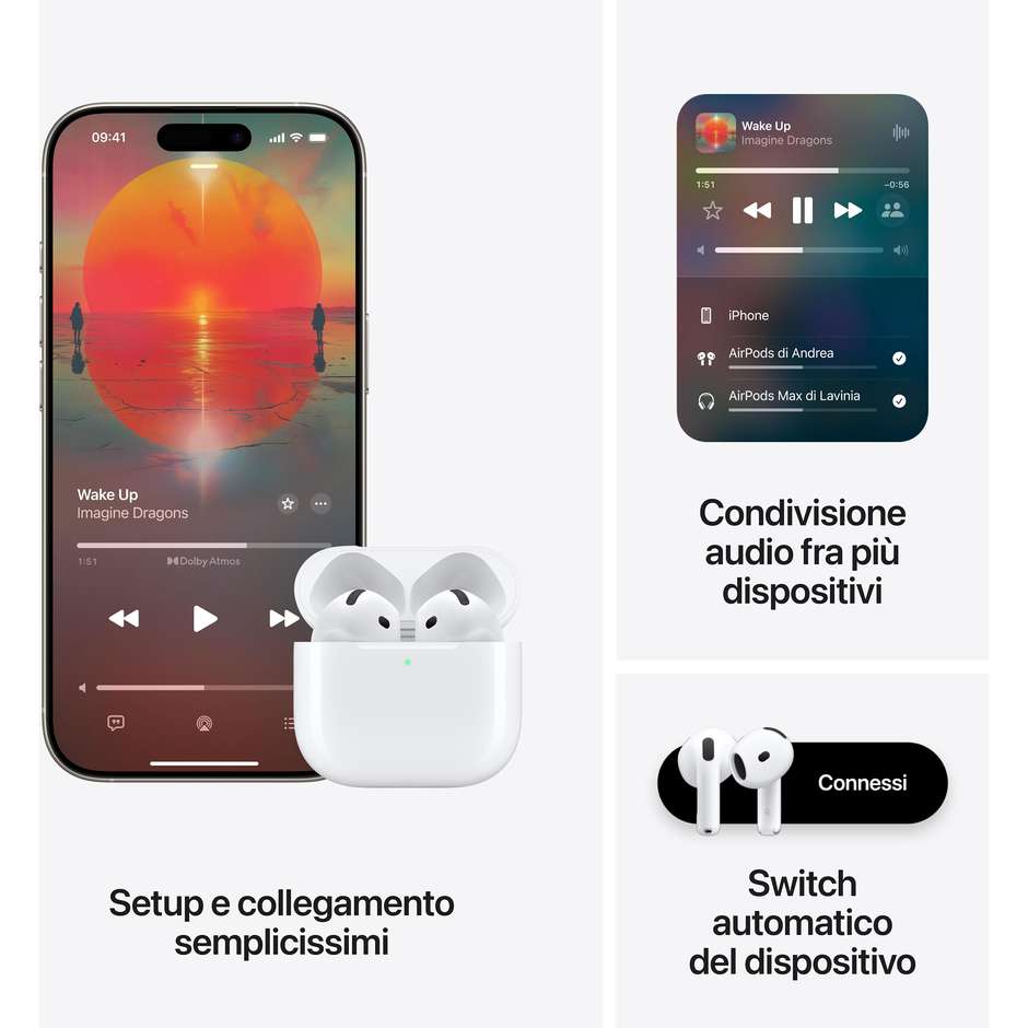 Apple AirPods 4 bianchi con chip H2 e custodia di ricarica USB-C