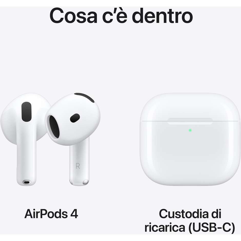 Apple AirPods 4 bianchi con chip H2 e custodia di ricarica USB-C