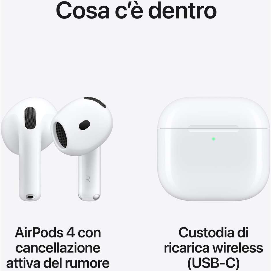 Apple AirPods 4 con cancellazione attiva del rumore e custodia USB-C wireless