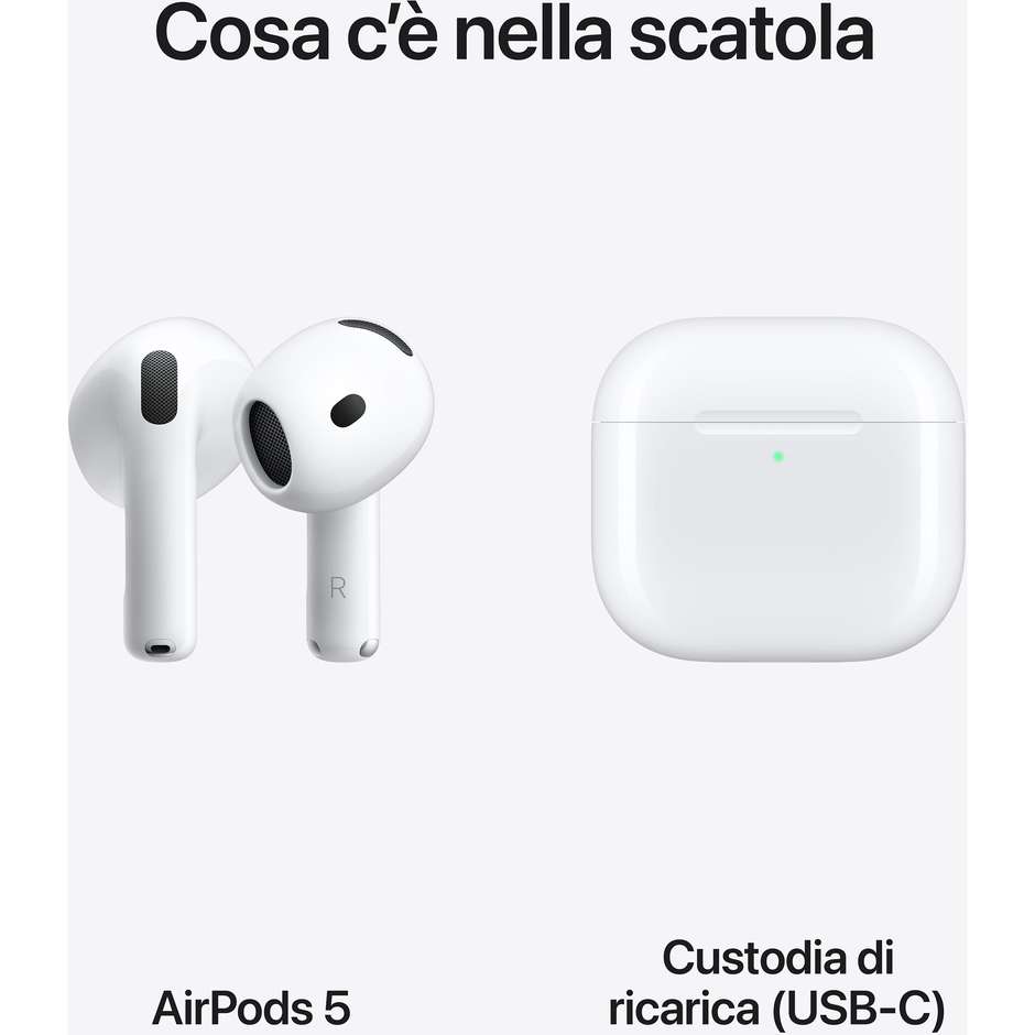 Apple AirPods 5 Auricolari True Wireless con cancellazione attiva del rumore e custodia USB-C