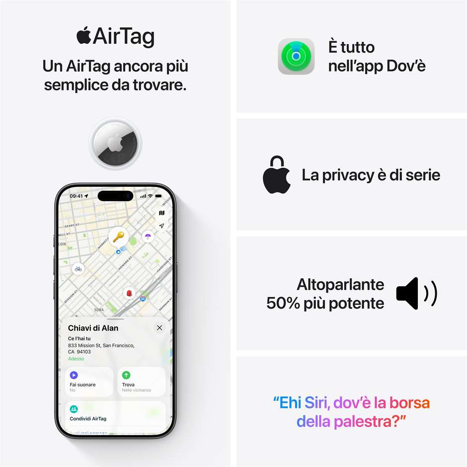 Apple AirTag 2ª generazione Localizzatore Bluetooth e UWB - Confezione da 1