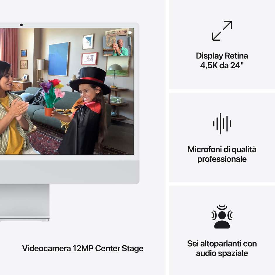 Apple iMac 24" 4.5K Ultra HD M4 Ram 16 GB Memoria 256 GB 500 cd/m² macOS Sequoia Colore Argento