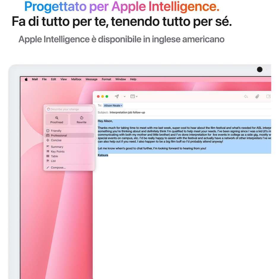 Apple iMac 24" 4.5K Ultra HD M4 Ram 16 GB Memoria 256 GB 500 cd/m² macOS Sequoia Colore Rosa