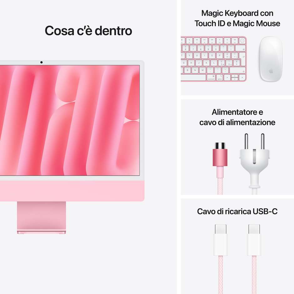 Apple iMac 24" 4.5K Ultra HD M4 Ram 16 GB Memoria 256 GB 500 cd/m² macOS Sequoia Colore Rosa