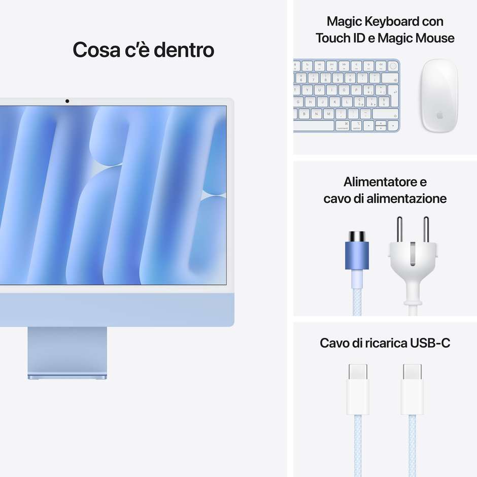 Apple iMac 24" 4.5K Ultra HD M4 Ram 24 GB Memoria 512 GB 500 cd/m² macOS Sequoia Colore Blu
