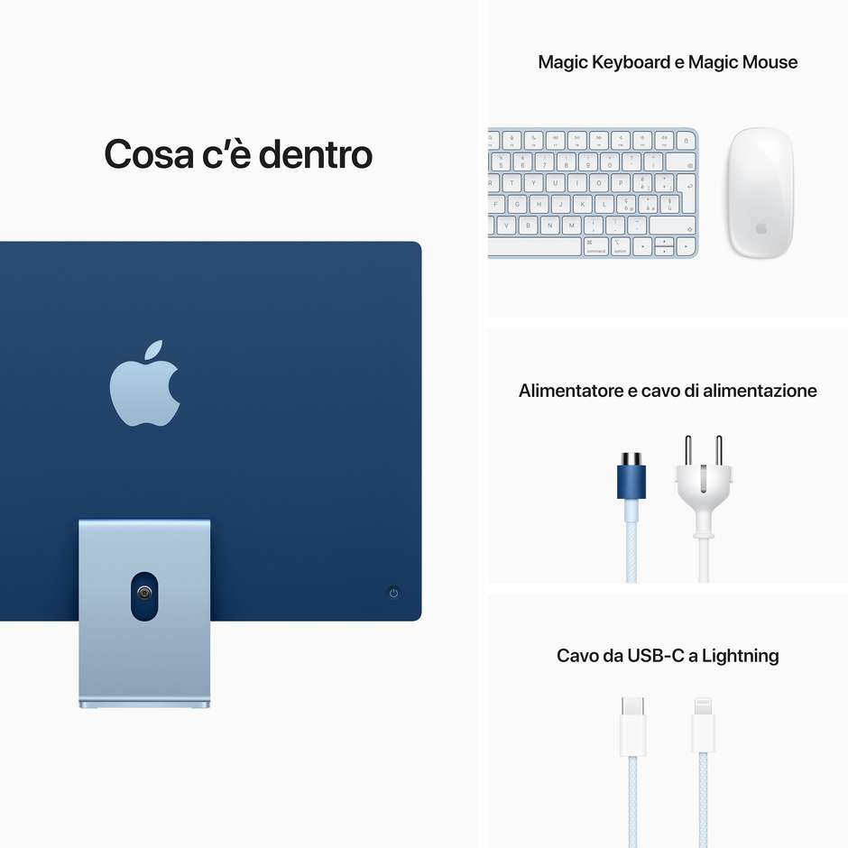 Apple iMac 24" PC All-In One 24" 4.5K Ultra HD Memoria 256 Gb macOS Big Sur colore Azzurro