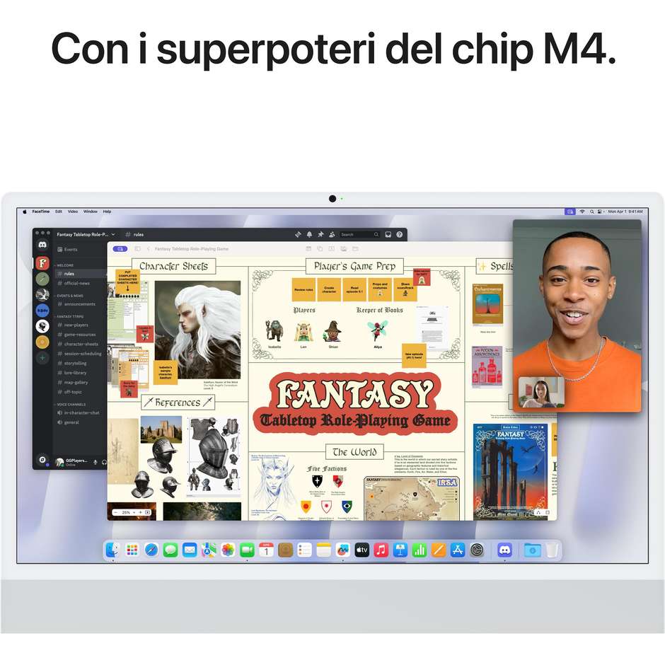 Apple iMac 24" Retina Display 4.5K Ultra HD M4 con CPU 8‑core Ram 16 GB Memoria 256 GB macOS Sequoia Colore Argento