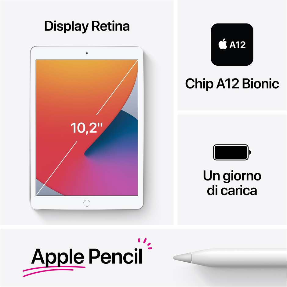 Apple iPad MYML2TY/A Tablet 10.2'' (8° Gen) Wi-Fi + LTE Memoria 128 Gb iPadOS colore grigio