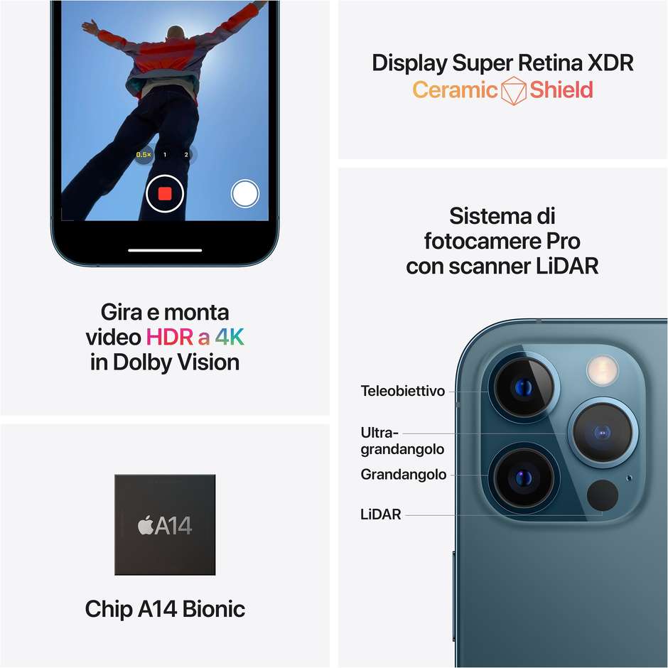 Apple iPhone 12 Pro Max Smartphone 6,7'' Memoria 256 Gb iOS 14 Apple colore argento