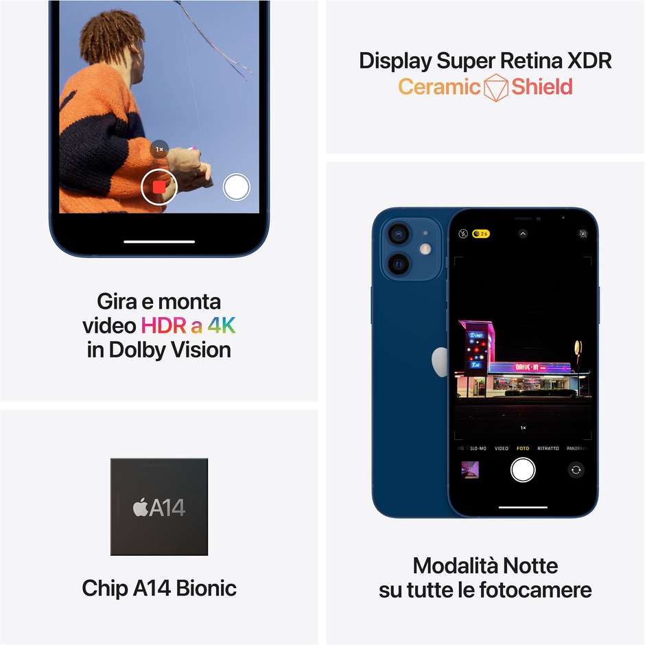 Apple iPhone 12 Smartphone 6,1'' Memoria 128 Gb iOS 14 Apple colore nero