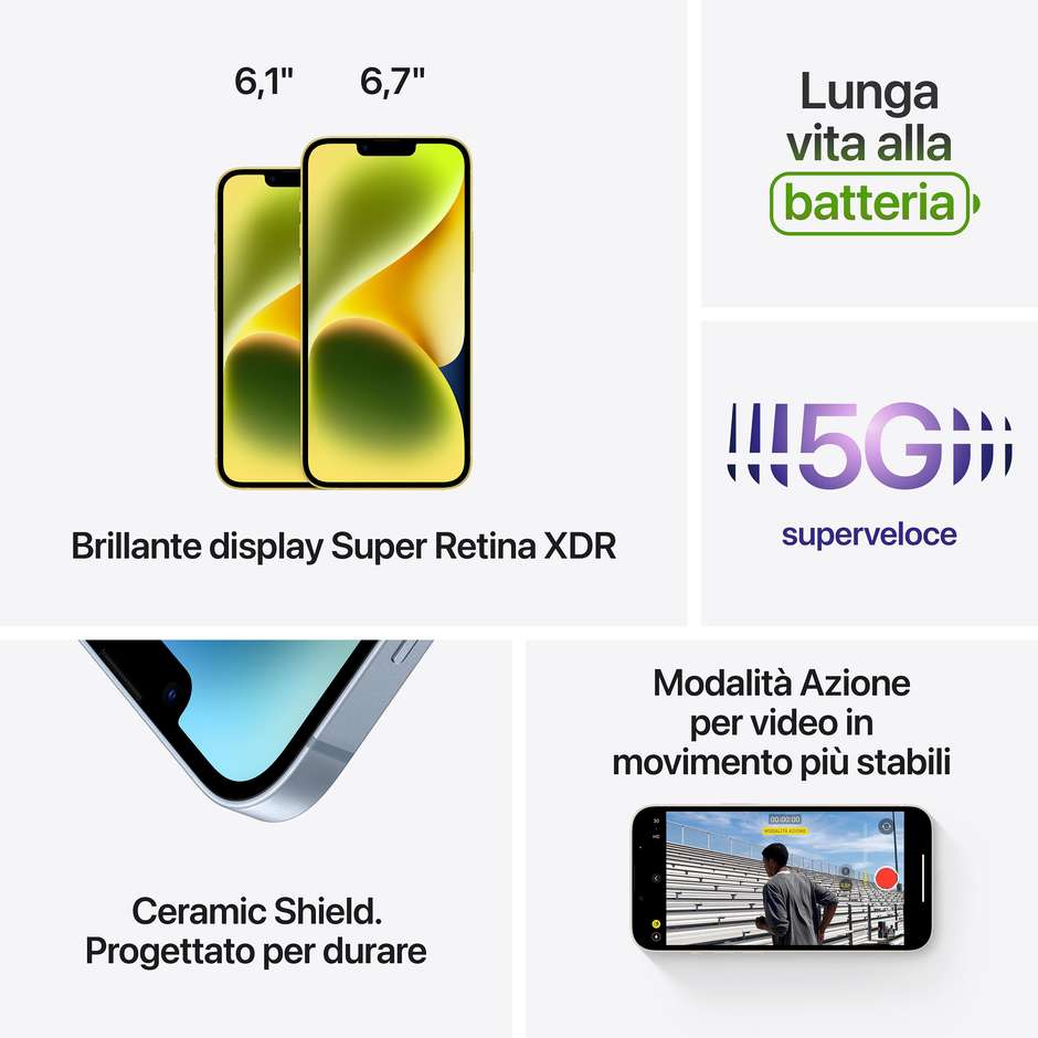 Apple iPhone 14 Smartphone 5G 6.1" Memoria 512 GB Colore Giallo
