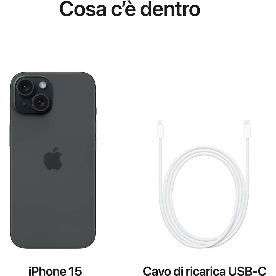 Apple iPhone 15 128 GB nero, display OLED 6,1 pollici e USB-C