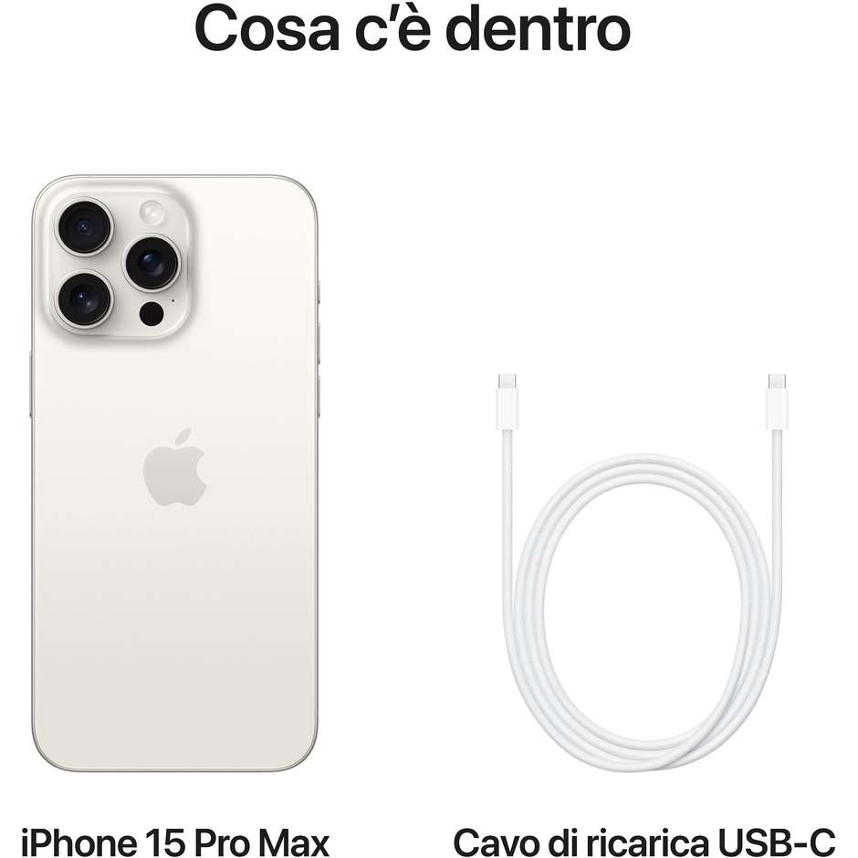 Apple iPhone 15 Pro Max Smartphone 6,7" Memoria 512 Gb iOS 17 Apple colore Titanium White