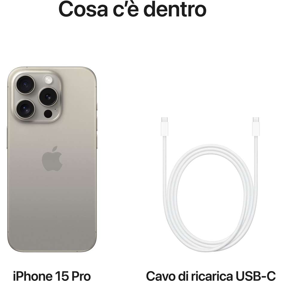 Apple iPhone 15 Pro Smartphone 6,1" Memoria 128 Gb iOS 17 Apple colore Titanium Natural