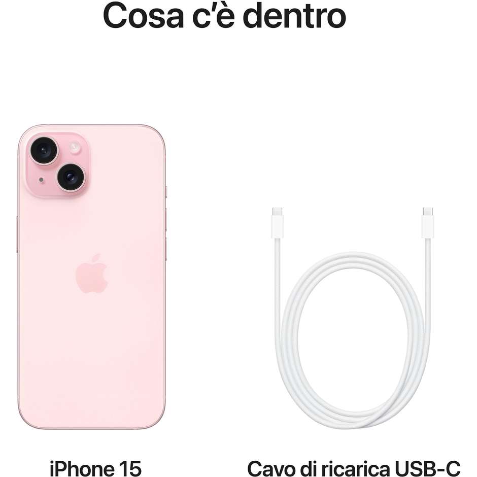 Apple iPhone 15 Smartphone 6,1" Memoria 128 Gb iOS 17 Apple colore Rosa