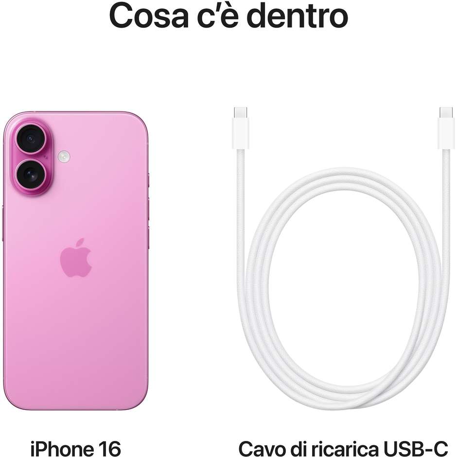 Apple iPhone 16 5G Smartphone 6,1" Memoria 128 Gb iOS 18 colore Rosa