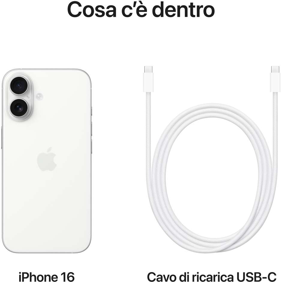 Apple iPhone 16 5G Smartphone 6,1" Memoria 512 Gb iOS 18 colore Bianco
