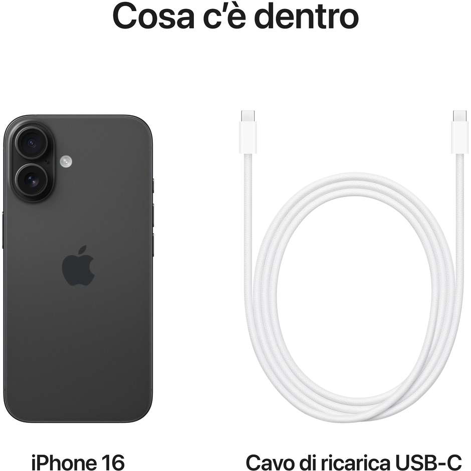 Apple iPhone 16 5G Smartphone 6,1" Memoria 512 Gb iOS 18 colore Nero