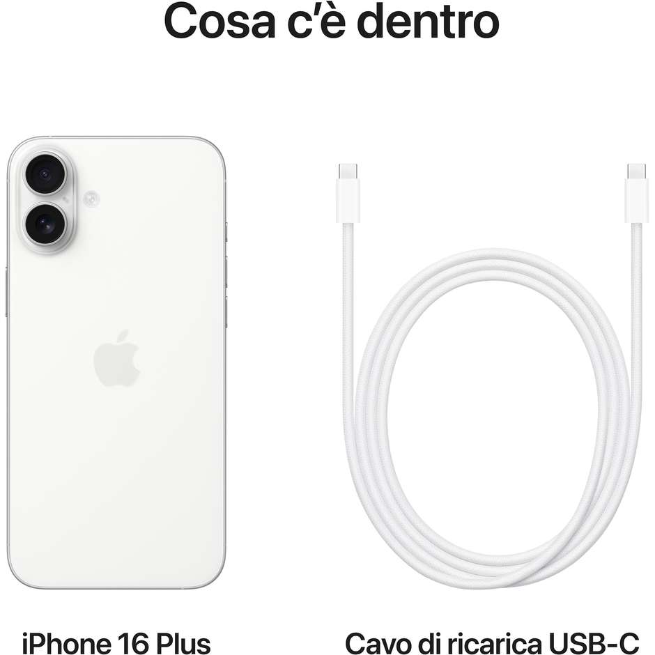 Apple iPhone 16 Plus 5G Smartphone 6,7" Memoria 128 Gb iOS 18 colore Bianco