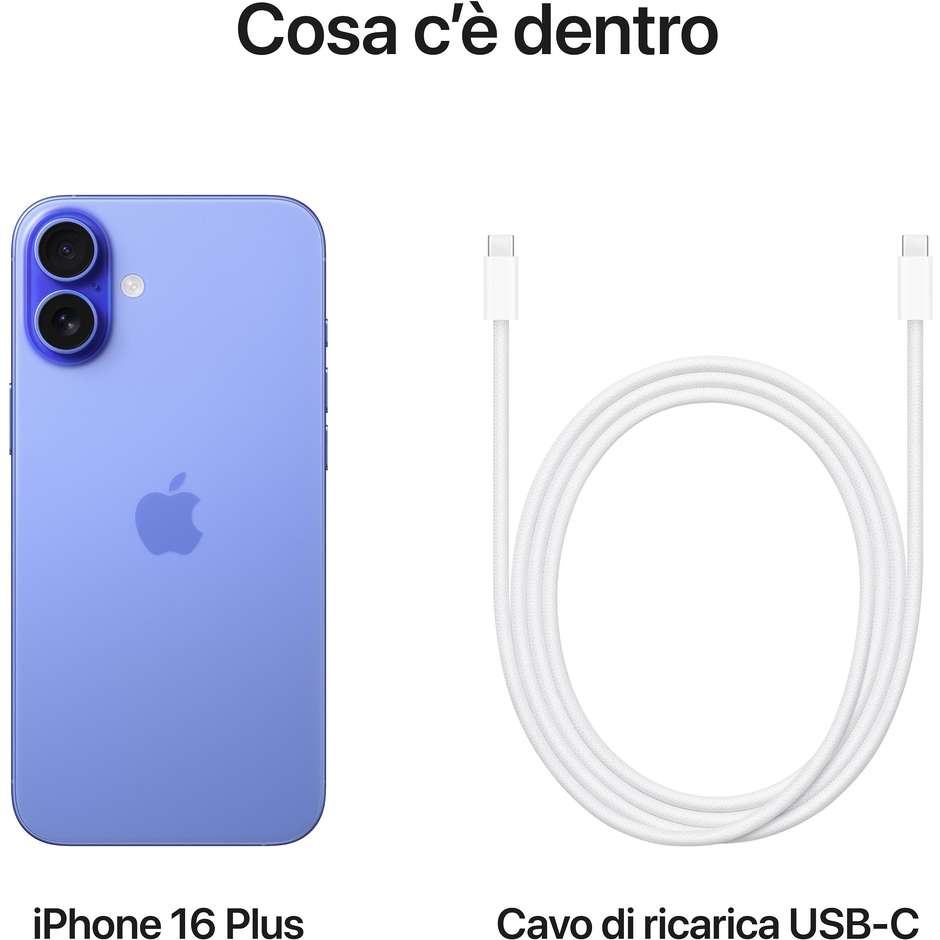 Apple iPhone 16 Plus 5G Smartphone 6,7" Memoria 128 Gb iOS 18 colore Blu Oltremare