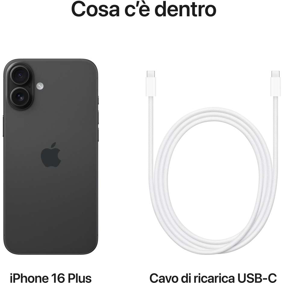 Apple iPhone 16 Plus 5G Smartphone 6,7" Memoria 128 Gb iOS 18 colore Nero