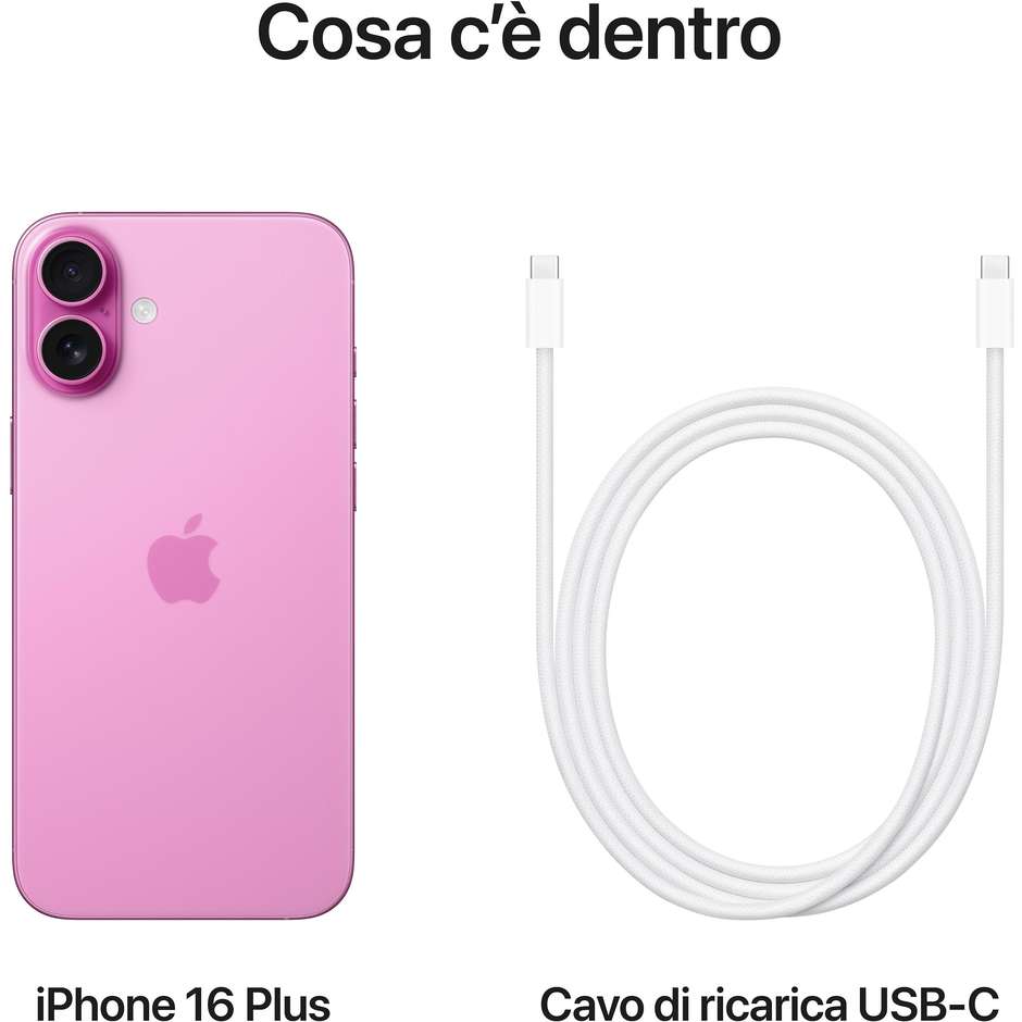 Apple iPhone 16 Plus 5G Smartphone 6,7" Memoria 128 Gb iOS 18 colore Rosa