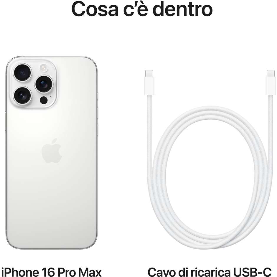 Apple iPhone 16 pro max 5G Smartphone 6,9" Memoria 256 Gb colore Titanio Bianco