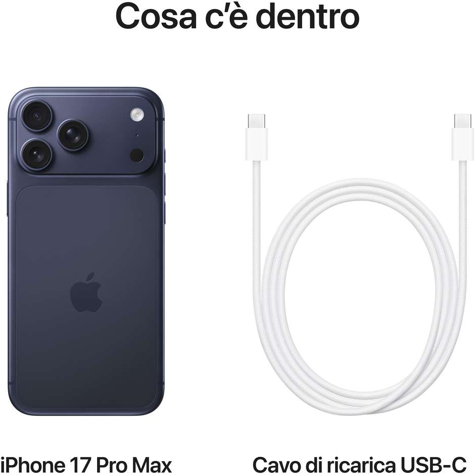 Apple iPhone 17 Pro Max Smartphone 5G 6,9" Super Retina XDR ProMotion 256GB Chip A19 Pro Blu Profondo