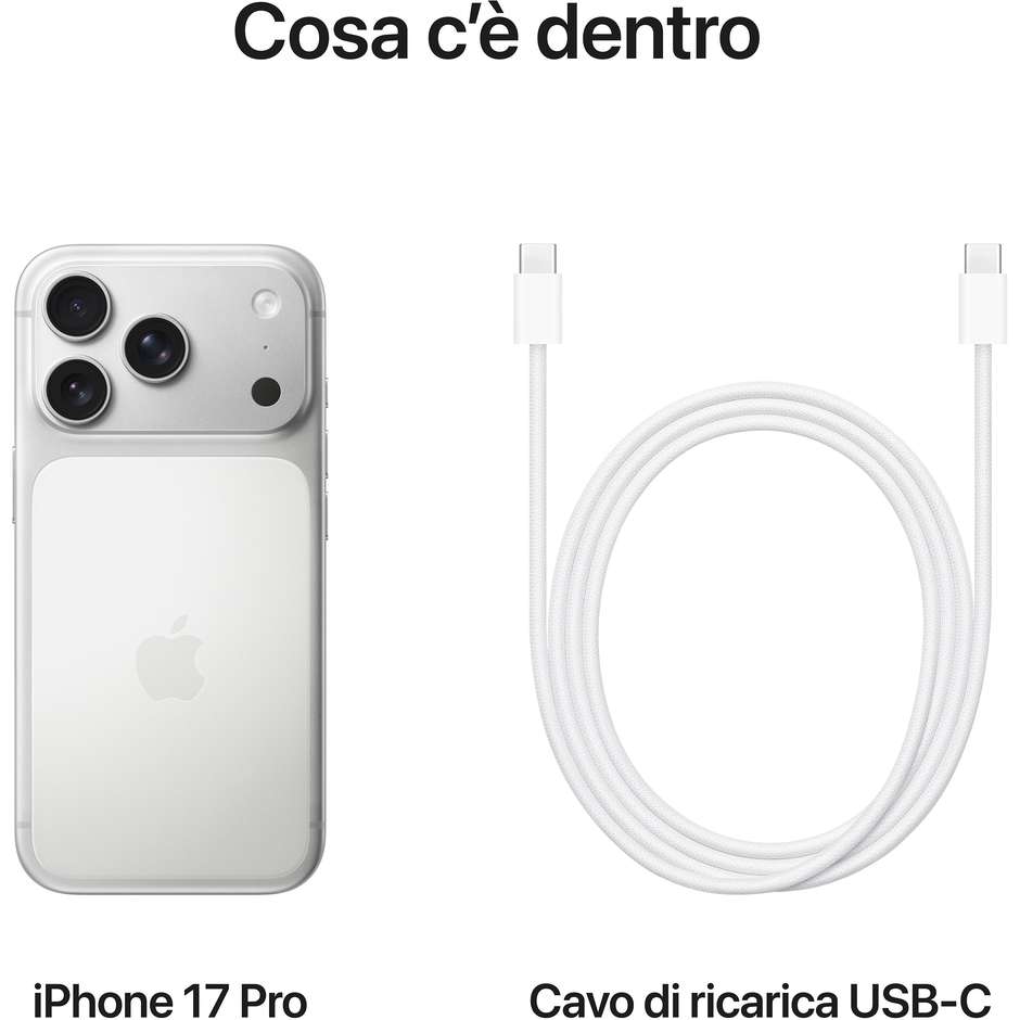 Apple iphone 17 pro Smartphone 5G 6.3" Memoria 1Tb iOS 26 Colore Silver