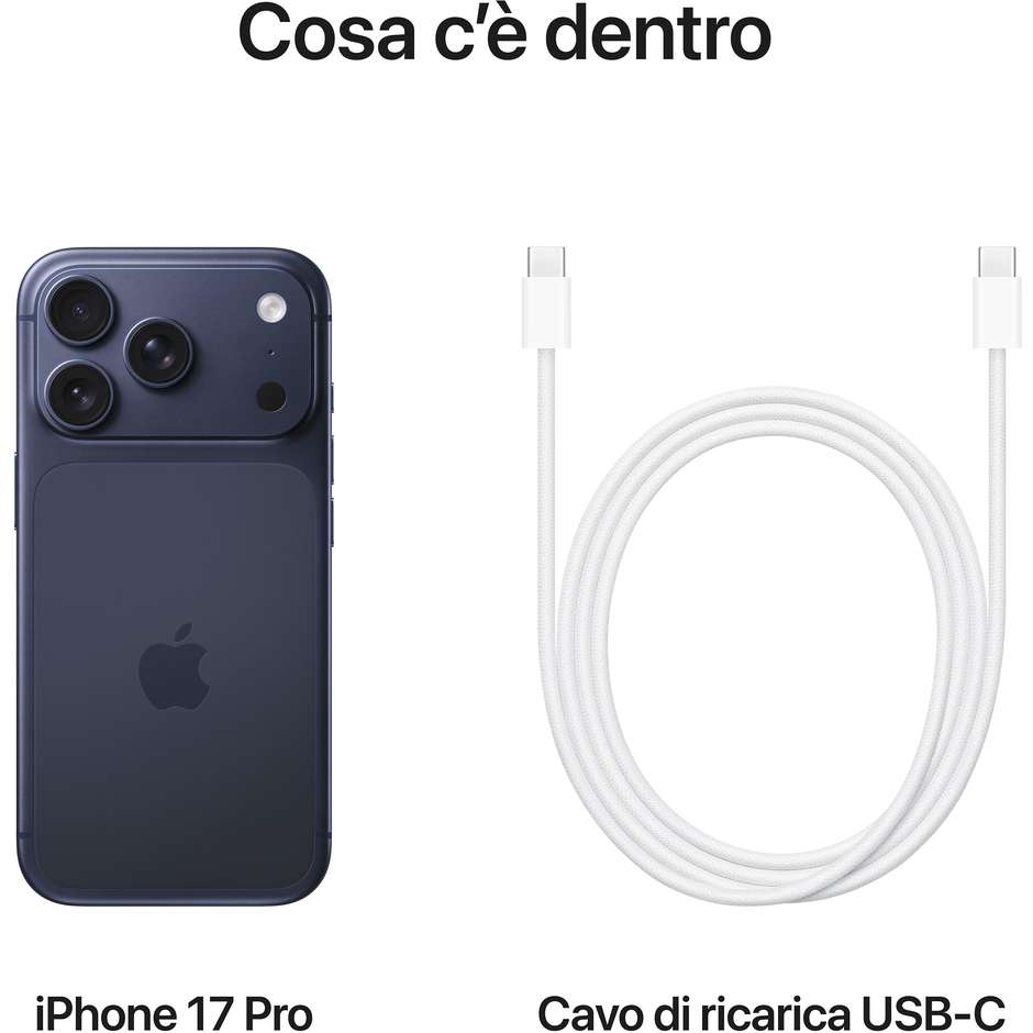 Apple iPhone 17 Pro Smartphone 5G 6,3" Super Retina XDR OLED 512GB Chip A19 Pro Blu Intenso