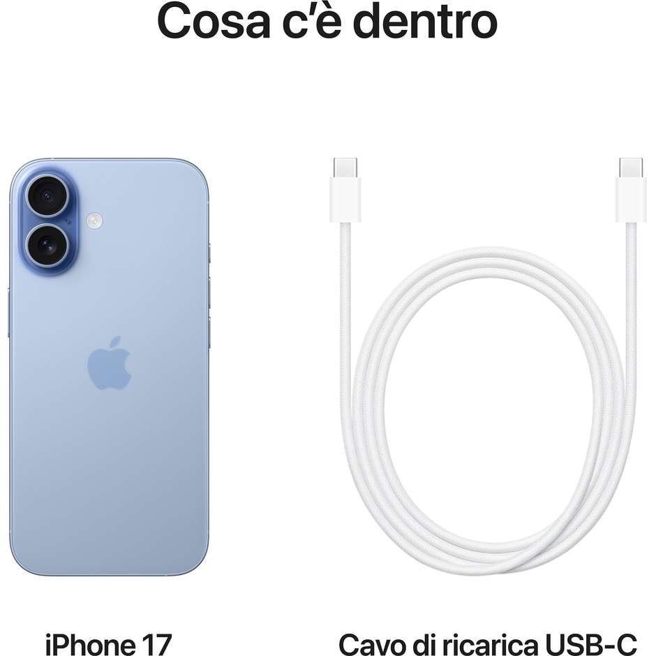 Apple iPhone 17 Smartphone 5G 6.3" Memoria 256 GB iOS 26 Colore Azzurro Nebbia