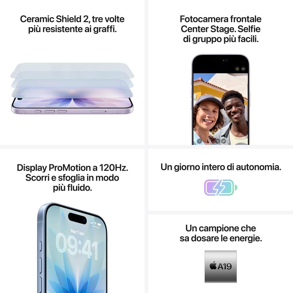 Apple iPhone 17 Smartphone 5G 6.3" Memoria 256 GB iOS 26 Colore Lavanda