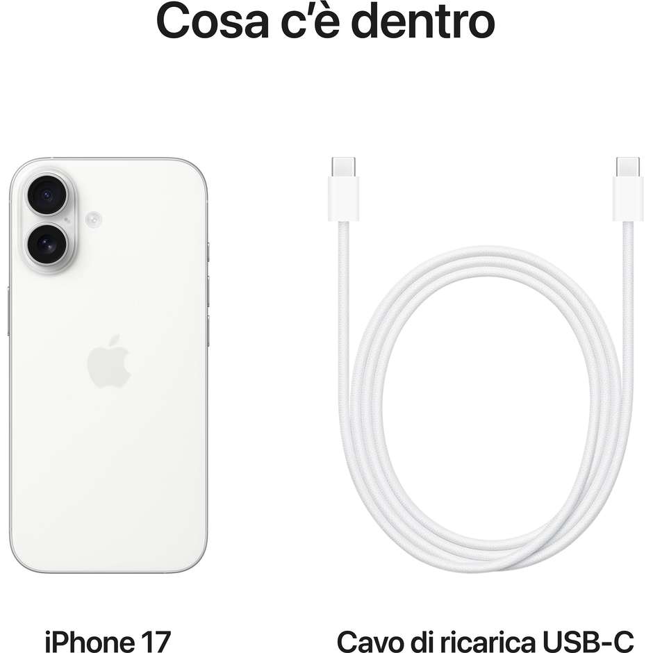 Apple iPhone 17 Smartphone 5G 6.3" Memoria 512 GB iOS 26 Colore Bianco