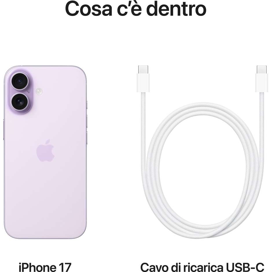 Apple iPhone 17 Smartphone 5G 6.3" Memoria 512 GB iOS 26 Colore Lavanda