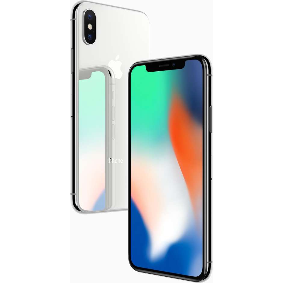 Apple iPhone X MQAG2QL/A Capacità 256 GB Display Super Retina HD 5,8" Risoluzione 2436 x 1125 Pixel Fotocamera 12 MP Face ID Processore A11 64 bit Colore Silver
