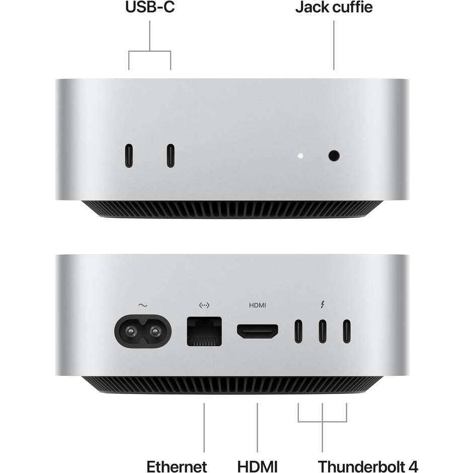 Apple Mac mini Chip M4 Ram 16 GB Memoria 512 GB macOS Sequoia Colore Argento